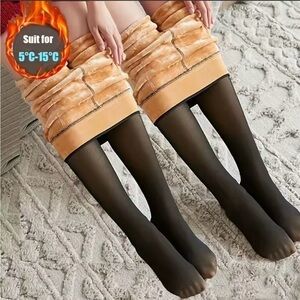 Warm Fleece-Lined Black and Tan Leggings
